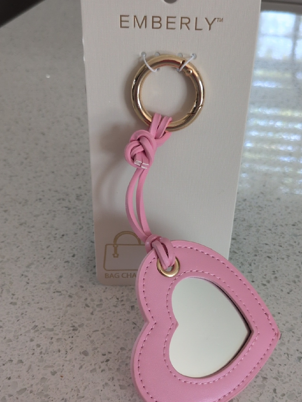 Emberly Pink Heart Mirror Bag Charm Keychain